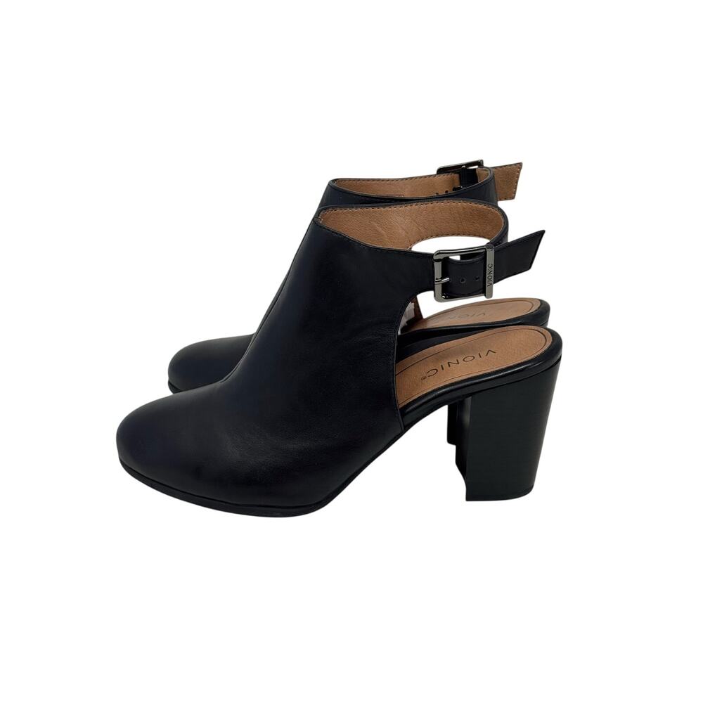 Vionic Perk Lacy Women's Black Leather Strap Open Heeled Bootie Size 8.5